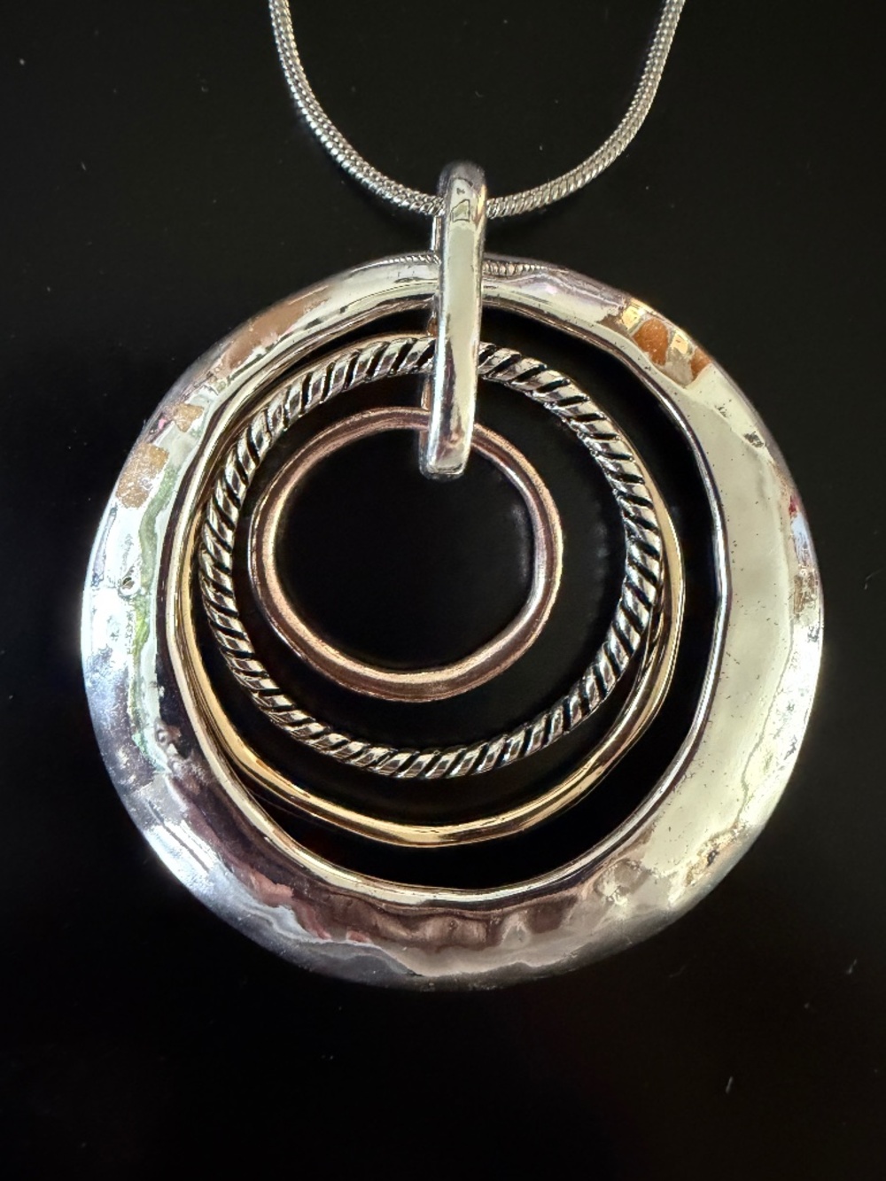 Vintage Silver Tone Bright Shine Bronze Tone Braided Circle Necklace